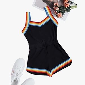 One piece girls jumpsuit, rainbow shorts, new no tags